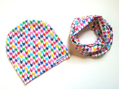 Rainbow Houndstooth Beanie and Scarf Set