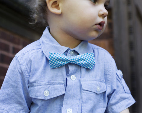 Blue Gingham Bow Tie