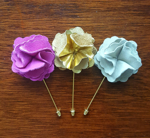 Leather Flower Lapel Pins